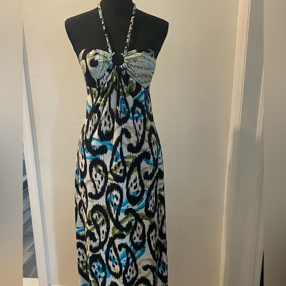 Elegant Blue and Black Maxi Dress